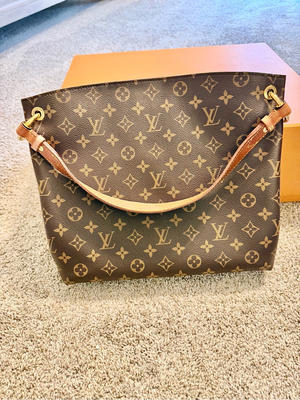 Louis Vuitton Monogram Canvas Shoulder Bag with Tan Leather Trim - Picture 5 of 9